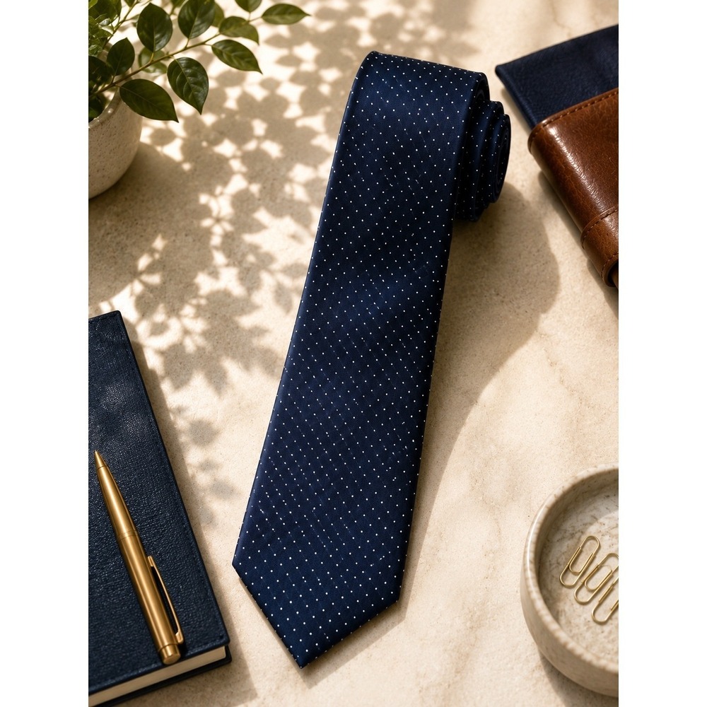 Racine Navy Blue Pinhead Micro Dot Necktie Paris Rome New York Classic Mens Tie